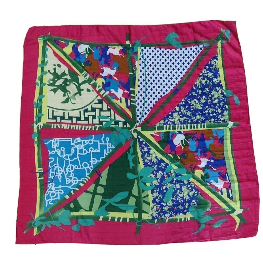 Amanda Blu Polyester Womens Wrap Scarf Bright Colors Pink Horses Leaves Floral